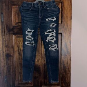 American Eagle Outfitters Dark Blue Distressed Skinny Jeans